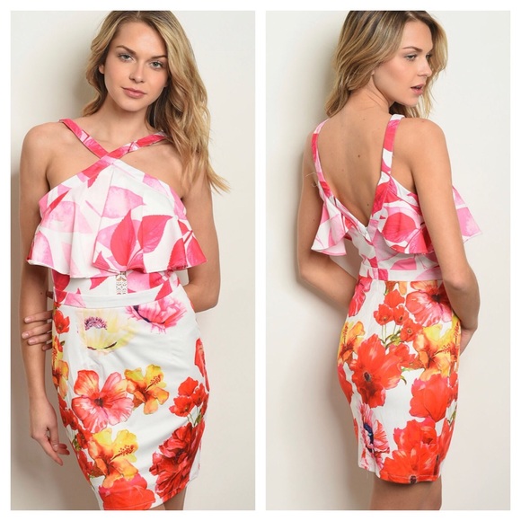 CUTE WHITE PINK FLORAL MIDI - Picture 2 of 5